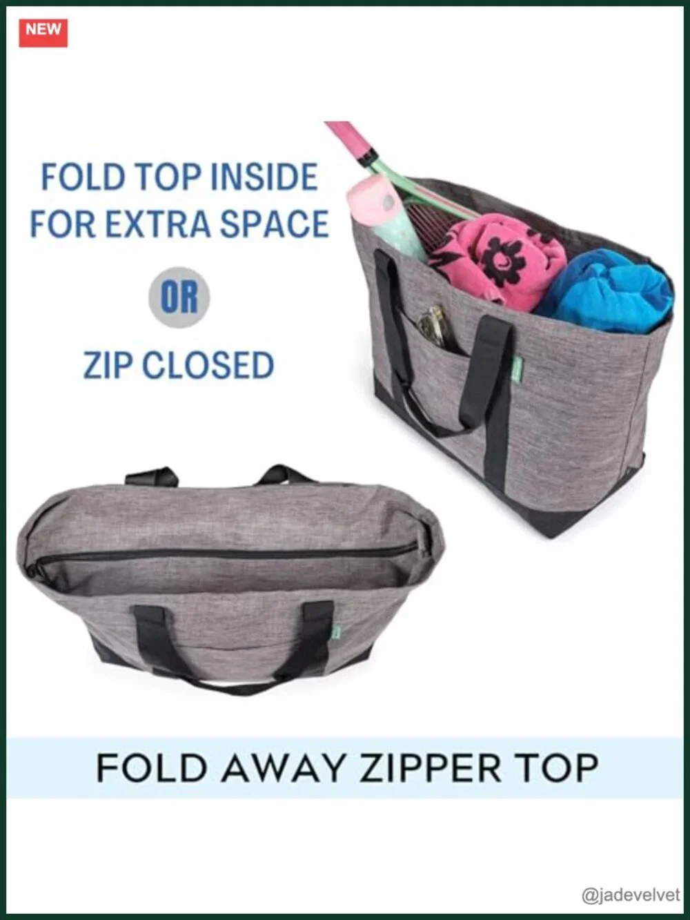 Extra Large Tote Bag, Zipper Closure, Fully Lined, Canvas Style, Carry-All,